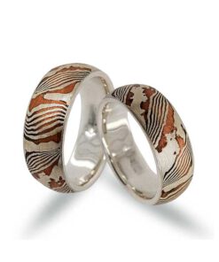Mokume Gane Trauringe aus Silber 925 und Kupfer geätzt (CEL150)