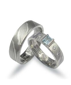 Mokume Gane  Palladium Silber mit Blautopas (ESM01)