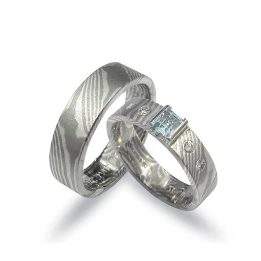 Mokume Gane  Palladium Silber mit Blautopas (ESM01)