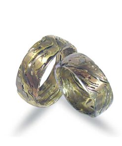 Extrem geätzte Mokume Gane Trauringe aus Gold (CEL135)