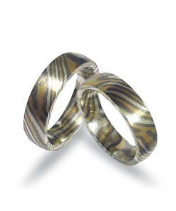 Mokume Gane Trauringe aus Palladium Silber und Gold (CEL151)