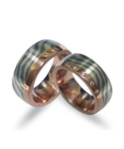 Mokume Gane Trauringe Palladium Silber mit Goldinnenring (CEL94)