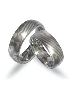 Mokume Gane Trauringe aus Platin und Weissgold (CELPtAu)