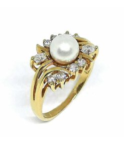 Damenring, Gelbgold 750, mit Perle und 0,30 ct Diamanten (DR004)