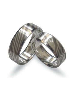 Mokume Gane  Trauringe in Palladium- Silber mit Diamant (NMG01)