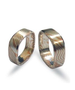 Mokume Gane Trauringe aus Silber Kupfer viereckige Form (NMG04)