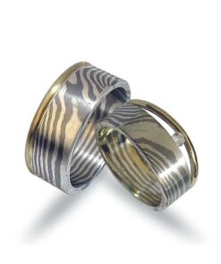 Mokume Gane Trauringe Palladium-Silber-Gold und Diamant (NMG09)