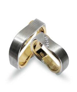 Geschwungene Trauringe, Weiß und Gelbgold 585, mit Diamanten(GTR030)