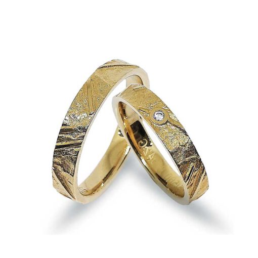 Gemusterte Trauringe-Eheringe, Gelbgold 585, mit Diamanten (GTR032)